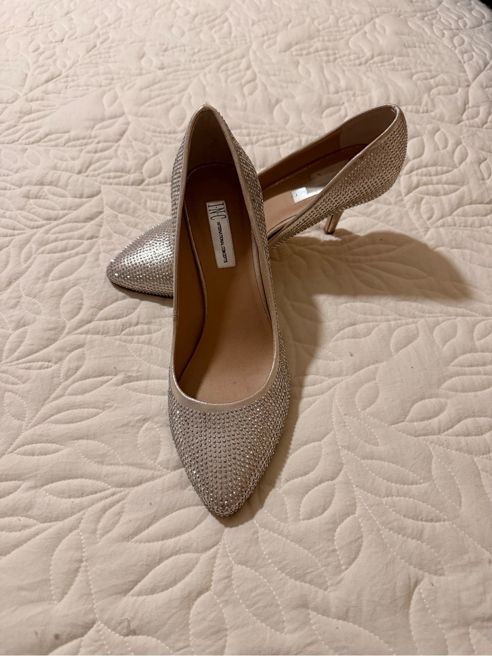 INC International Concepts Silver Crystal-Embellished Pointed Toe Heels